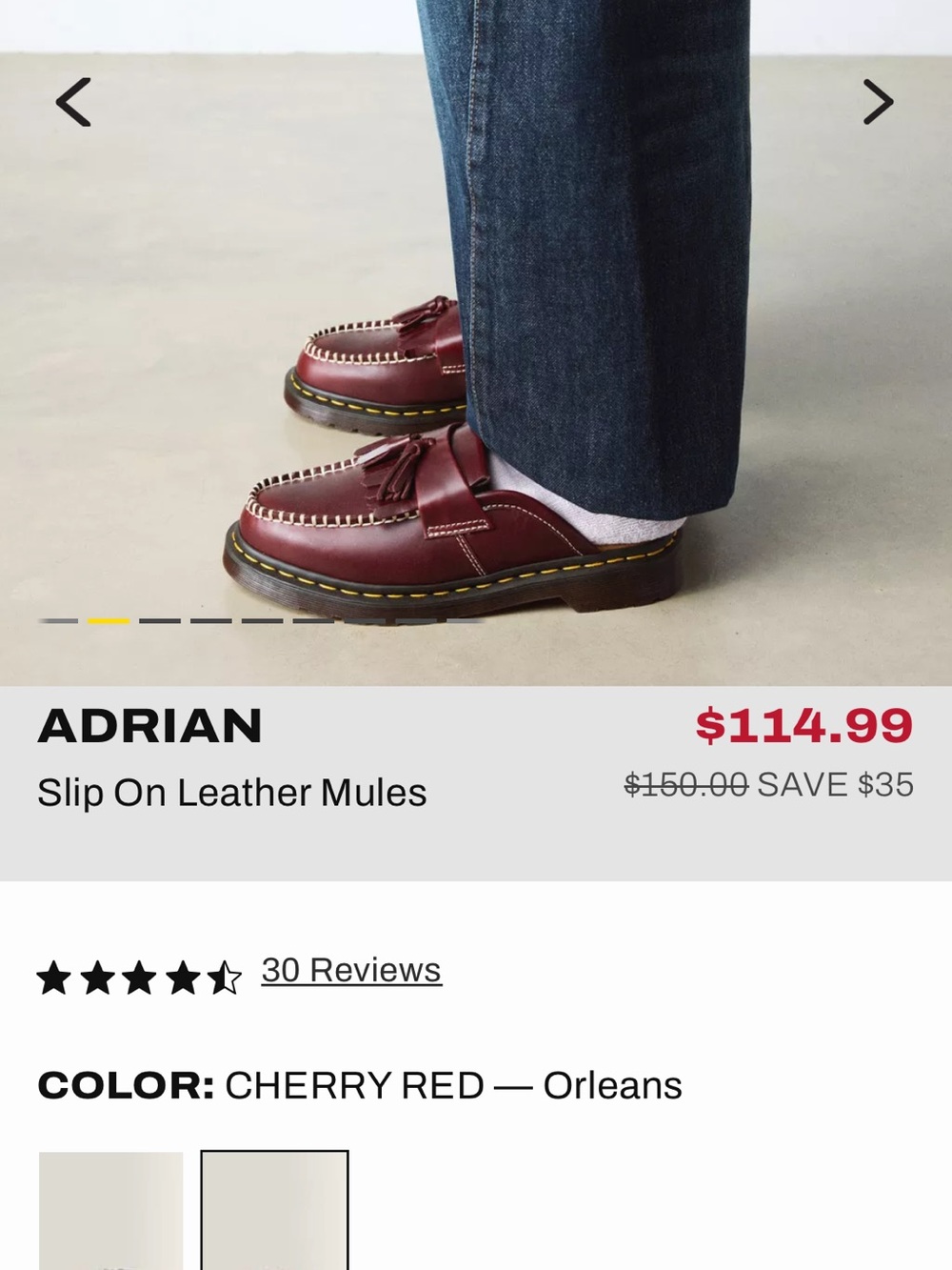 Dr. Martens Adrian Slip-On Leather Mules — Cherry Red